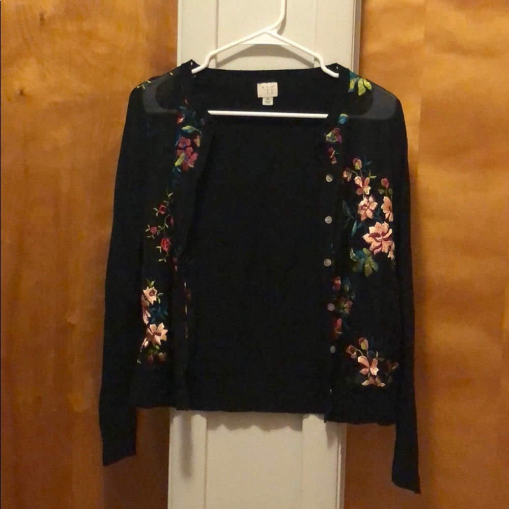 Floral Embroidered Black Cardigan